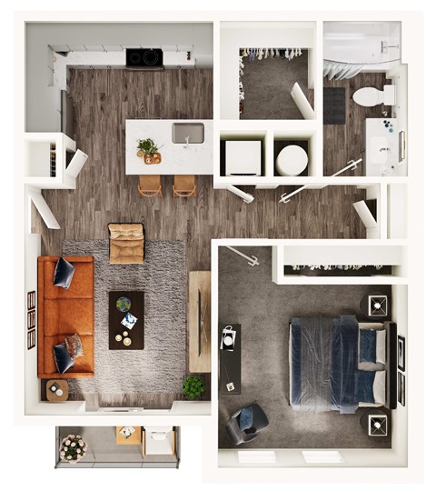 Floor plan for 1 bed, 1 bath, 680 sqft